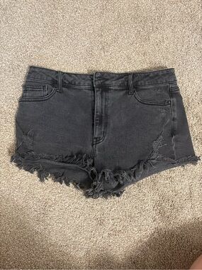 Frayed Hem Black Denim Jean Shorts